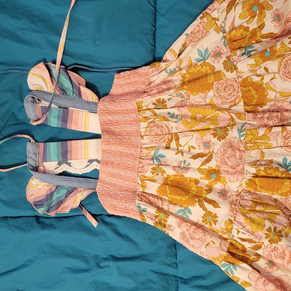 Floral Kids Dress with Pink and Yellow Accents